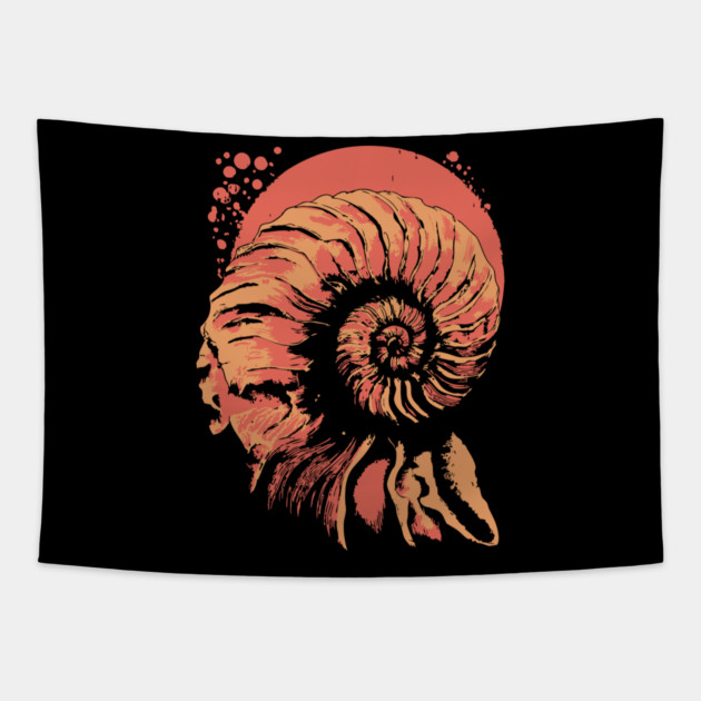 Geometric Nautilus Shell - Vintage Natural History Illustration Tapestry by TuncGK