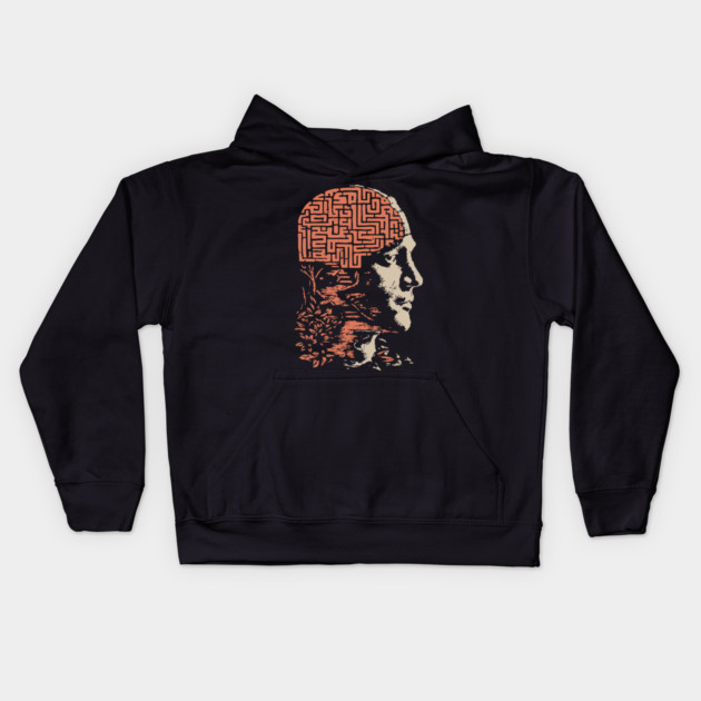 Labyrinth of the Mind - Retro Philosophical Psychology Art Kids Hoodie by TuncGK
