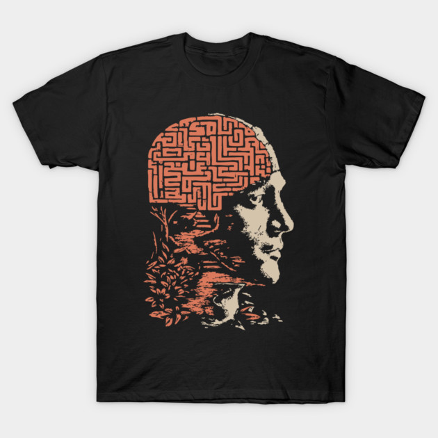 Labyrinth of the Mind - Retro Philosophical Psychology Art T-Shirt by TuncGK