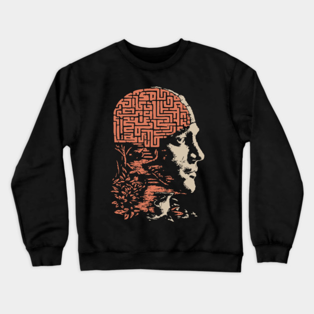 Labyrinth of the Mind - Retro Philosophical Psychology Art Crewneck Sweatshirt by TuncGK