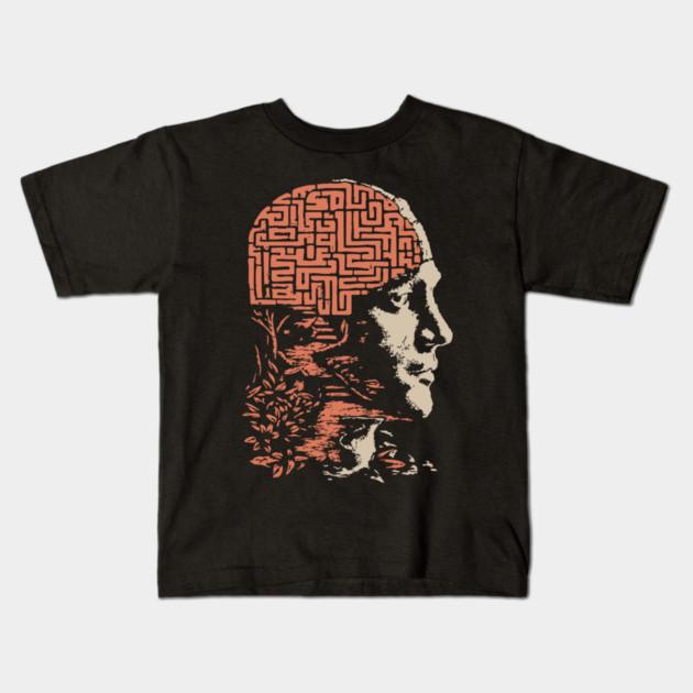 Labyrinth of the Mind - Retro Philosophical Psychology Art Kids T-Shirt by TuncGK