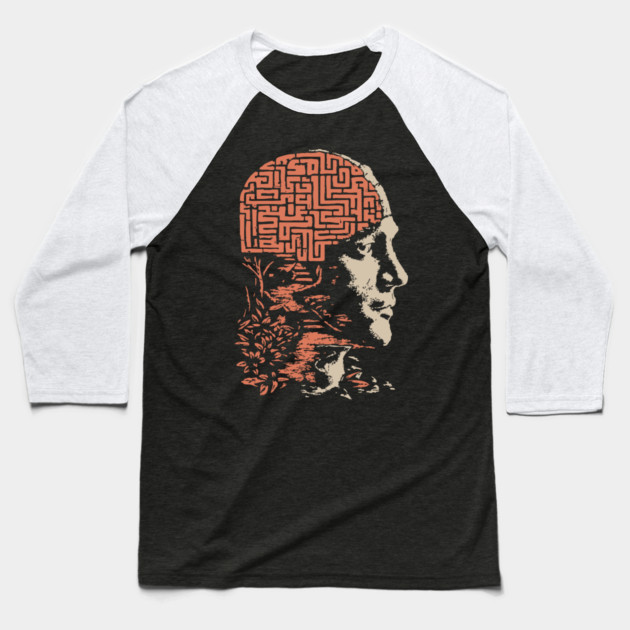 Labyrinth of the Mind - Retro Philosophical Psychology Art Baseball T-Shirt by TuncGK