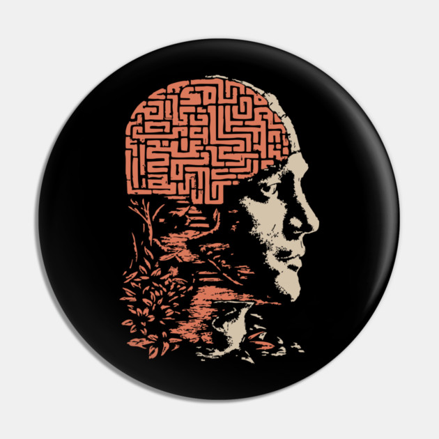 Labyrinth of the Mind - Retro Philosophical Psychology Art Pin by TuncGK