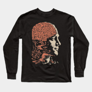 Labyrinth of the Mind - Retro Philosophical Psychology Art Long Sleeve T-Shirt