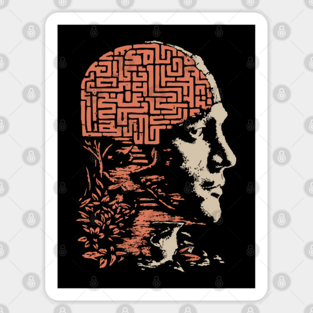 Labyrinth of the Mind - Retro Philosophical Psychology Art Sticker by TuncGK
