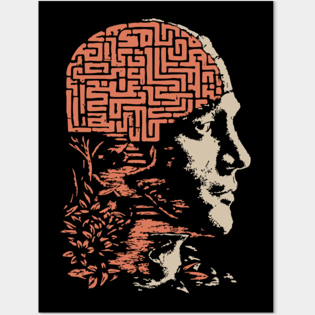 Labyrinth of the Mind - Retro Philosophical Psychology Art Wall Art by TuncGK