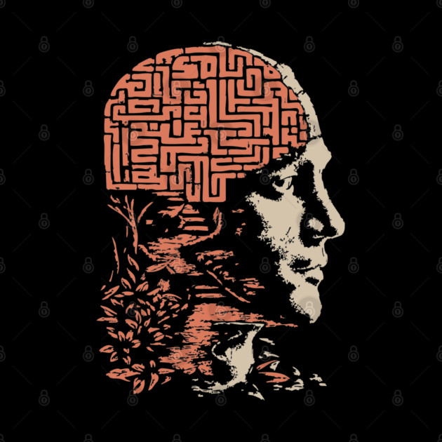 Labyrinth of the Mind - Retro Philosophical Psychology Art by TuncGK