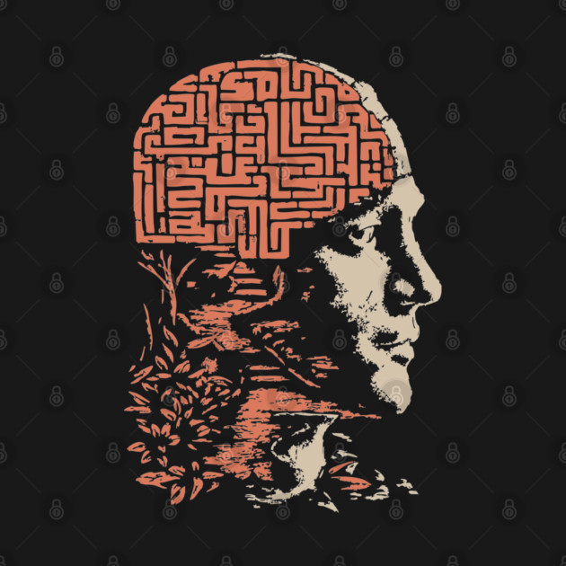 Labyrinth of the Mind - Retro Philosophical Psychology Art by TuncGK