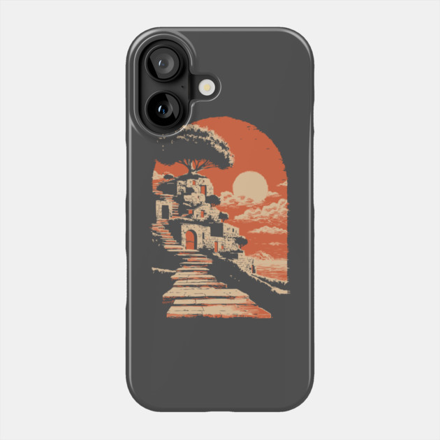 Mediterranean Village on the Coast - Vintage Greek Island Travel Art Phone Case by TuncGK