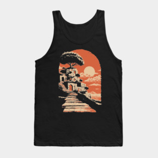 Mediterranean Village on the Coast - Vintage Greek Island Travel Art Tank Top