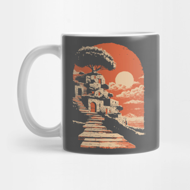 Mediterranean Village on the Coast - Vintage Greek Island Travel Art by TuncGK