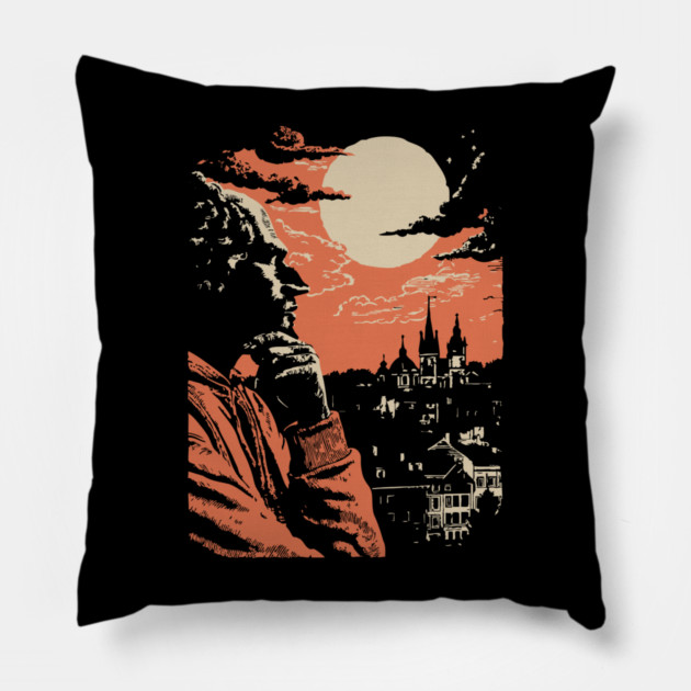 The Philosopher's Gaze Over the City - Vintage Art of Reflection Pillow by TuncGK