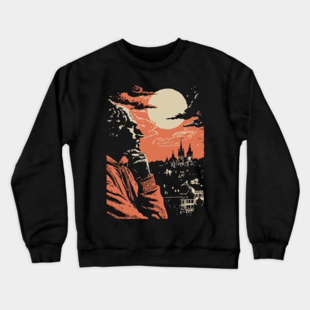 The Philosopher's Gaze Over the City - Vintage Art of Reflection Crewneck Sweatshirt by TuncGK