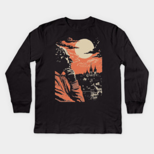 The Philosopher's Gaze Over the City - Vintage Art of Reflection Kids Long Sleeve T-Shirt