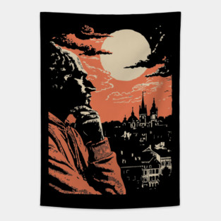 The Philosopher's Gaze Over the City - Vintage Art of Reflection Tapestry
