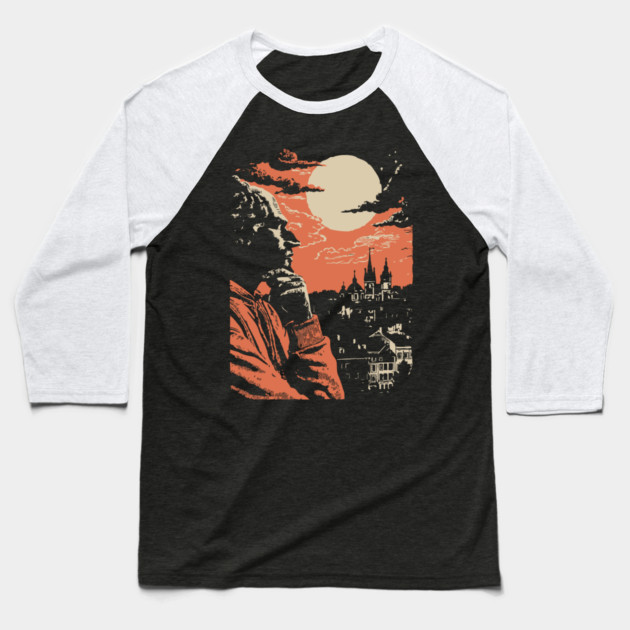 The Philosopher's Gaze Over the City - Vintage Art of Reflection Baseball T-Shirt by TuncGK