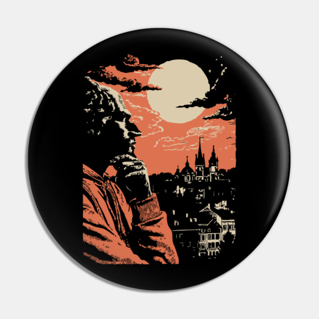 The Philosopher's Gaze Over the City - Vintage Art of Reflection Pin by TuncGK