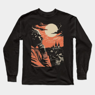 The Philosopher's Gaze Over the City - Vintage Art of Reflection Long Sleeve T-Shirt