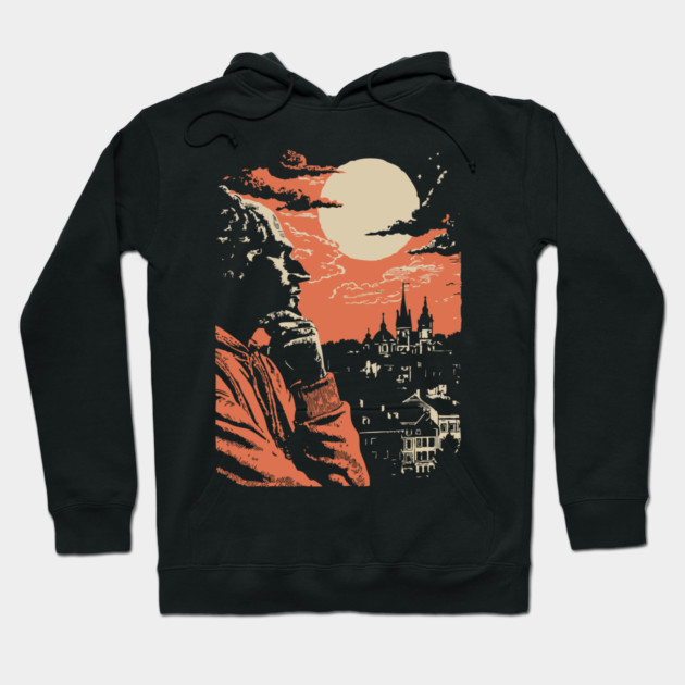 The Philosopher's Gaze Over the City - Vintage Art of Reflection Hoodie by TuncGK