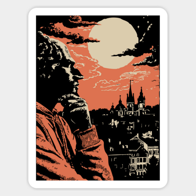 The Philosopher's Gaze Over the City - Vintage Art of Reflection Magnet by TuncGK