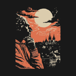The Philosopher's Gaze Over the City - Vintage Art of Reflection T-Shirt