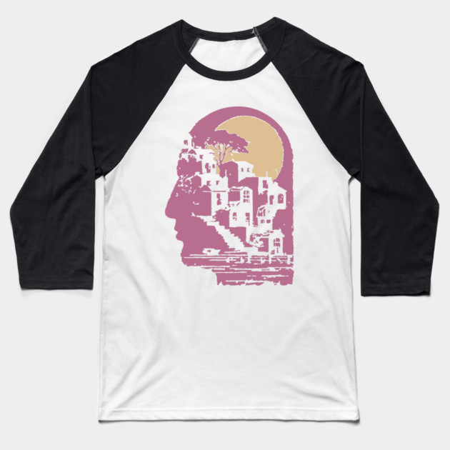The Inner City Mindscape - Surreal Philosophical Illustration Baseball T-Shirt by TuncGK