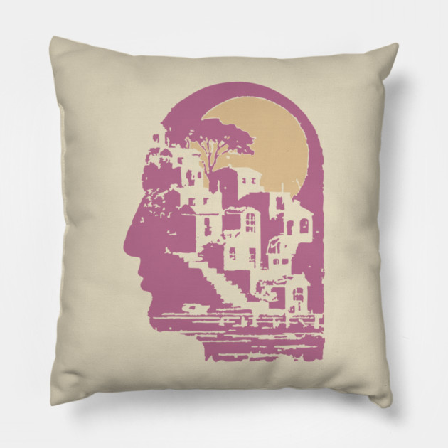 The Inner City Mindscape - Surreal Philosophical Illustration Pillow by TuncGK