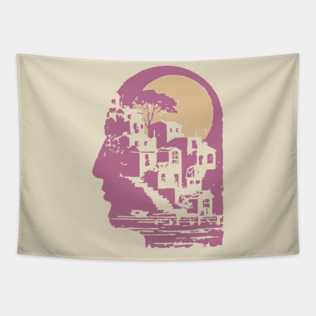 The Inner City Mindscape - Surreal Philosophical Illustration Tapestry by TuncGK