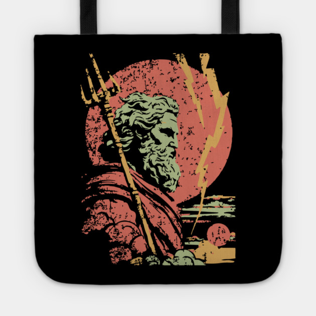 God of the Sea Poseidon - Retro Greek Mythology Art Tote by TuncGK