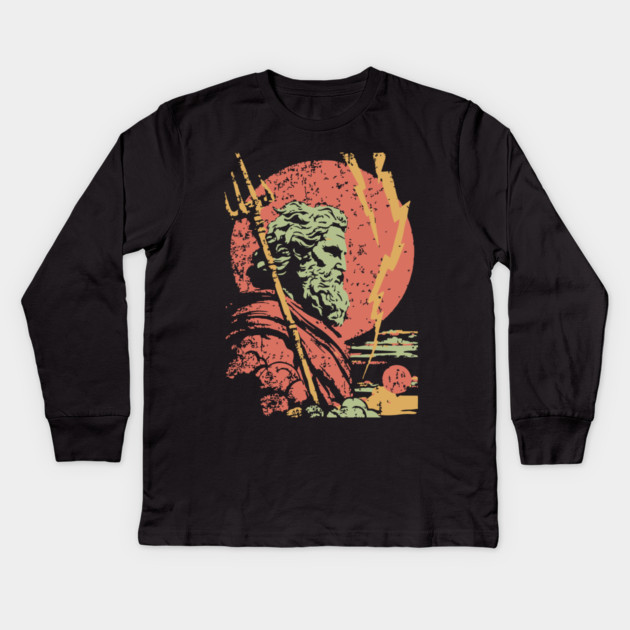 God of the Sea Poseidon - Retro Greek Mythology Art Kids Long Sleeve T-Shirt by TuncGK