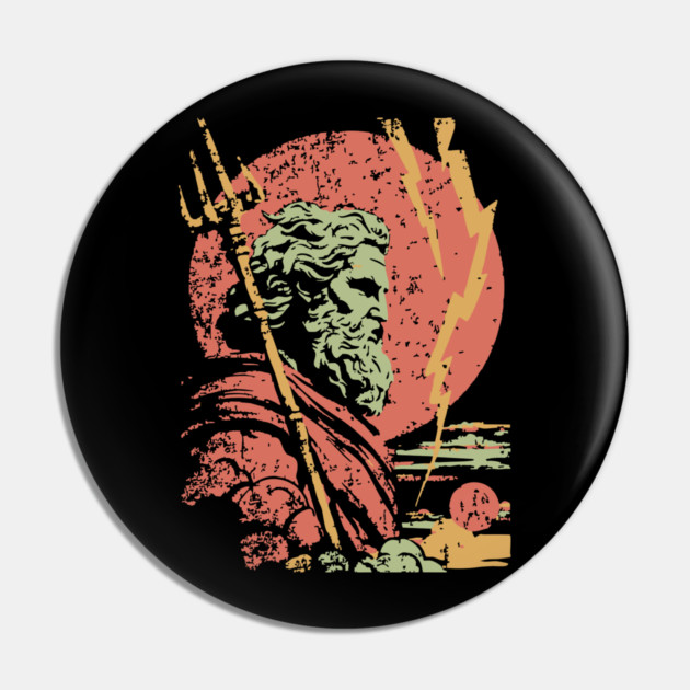 God of the Sea Poseidon - Retro Greek Mythology Art Pin by TuncGK