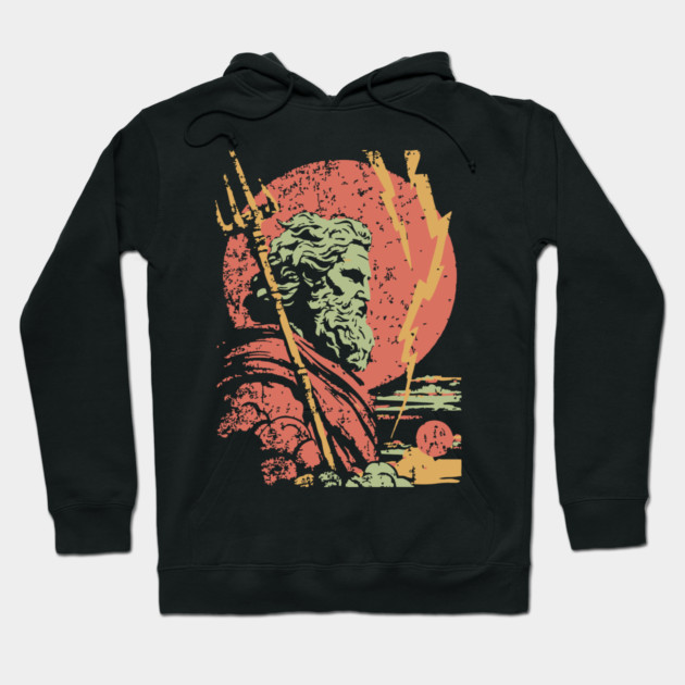 God of the Sea Poseidon - Retro Greek Mythology Art Hoodie by TuncGK