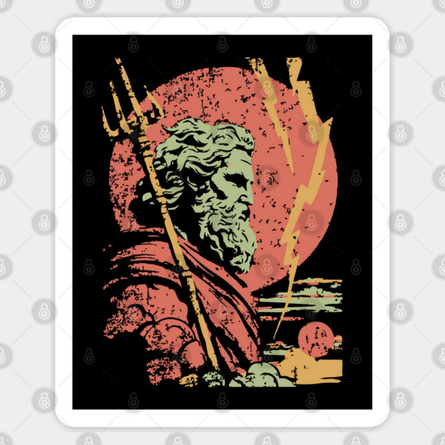 God of the Sea Poseidon - Retro Greek Mythology Art Sticker by TuncGK