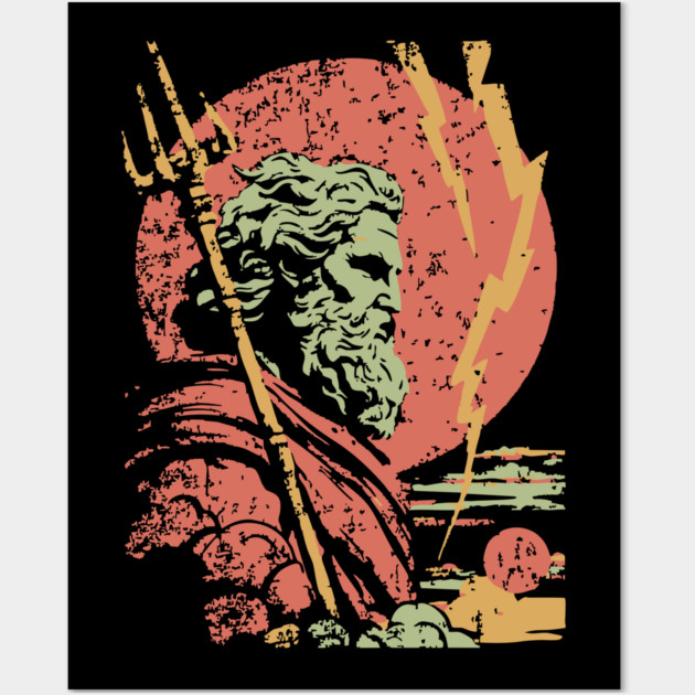 God of the Sea Poseidon - Retro Greek Mythology Art Wall Art by TuncGK