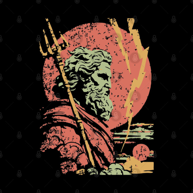 God of the Sea Poseidon - Retro Greek Mythology Art by TuncGK