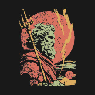 God of the Sea Poseidon - Retro Greek Mythology Art T-Shirt