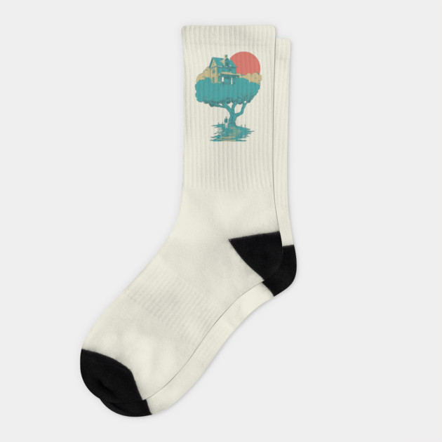 Floating Dream House Tree - Surreal and Whimsical Landscape Socks by TuncGK