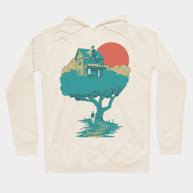 Floating Dream House Tree - Surreal and Whimsical Landscape Hoodie by TuncGK