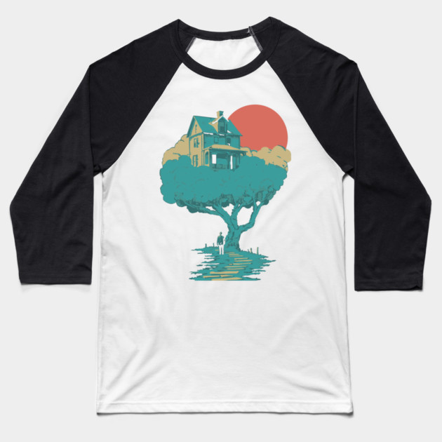 Floating Dream House Tree - Surreal and Whimsical Landscape Baseball T-Shirt by TuncGK