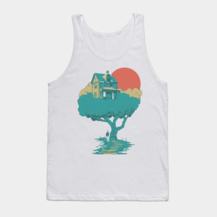 Floating Dream House Tree - Surreal and Whimsical Landscape Tank Top