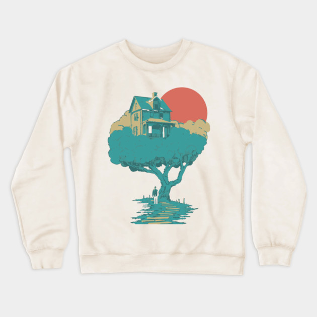 Floating Dream House Tree - Surreal and Whimsical Landscape Crewneck Sweatshirt by TuncGK