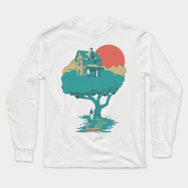 Floating Dream House Tree - Surreal and Whimsical Landscape Long Sleeve T-Shirt by TuncGK