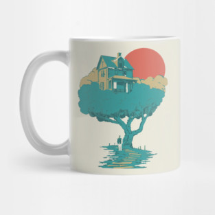 Floating Dream House Tree - Surreal and Whimsical Landscape Mug