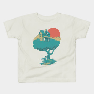 Floating Dream House Tree - Surreal and Whimsical Landscape Kids T-Shirt