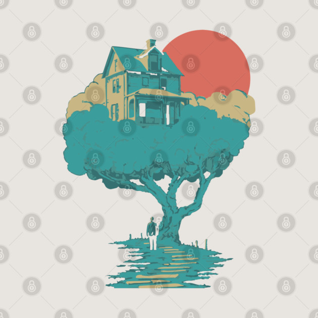 Floating Dream House Tree - Surreal and Whimsical Landscape by TuncGK