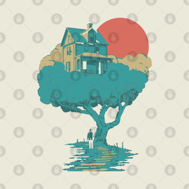 Floating Dream House Tree - Surreal and Whimsical Landscape by TuncGK