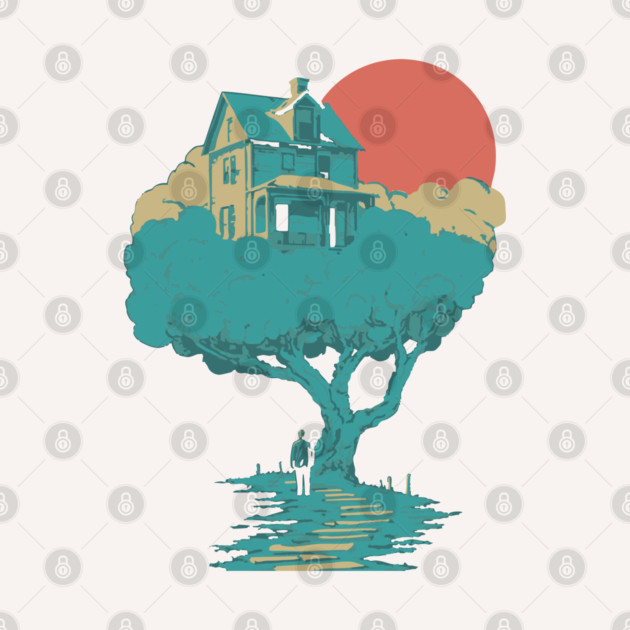 Floating Dream House Tree - Surreal and Whimsical Landscape by TuncGK