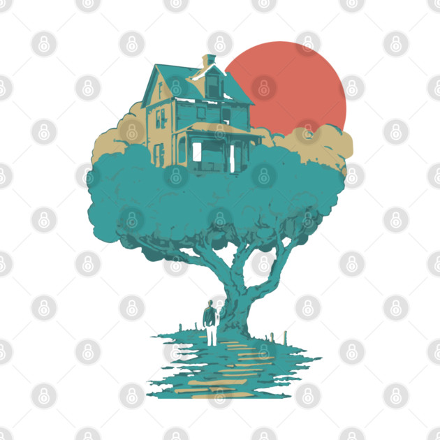 Floating Dream House Tree - Surreal and Whimsical Landscape by TuncGK