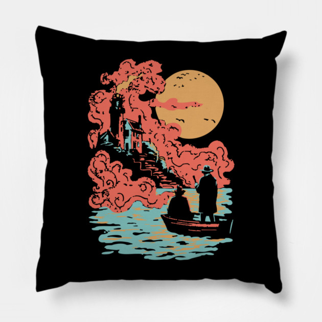 Journey to the Lighthouse - Vintage Nautical Adventure Art Pillow by TuncGK