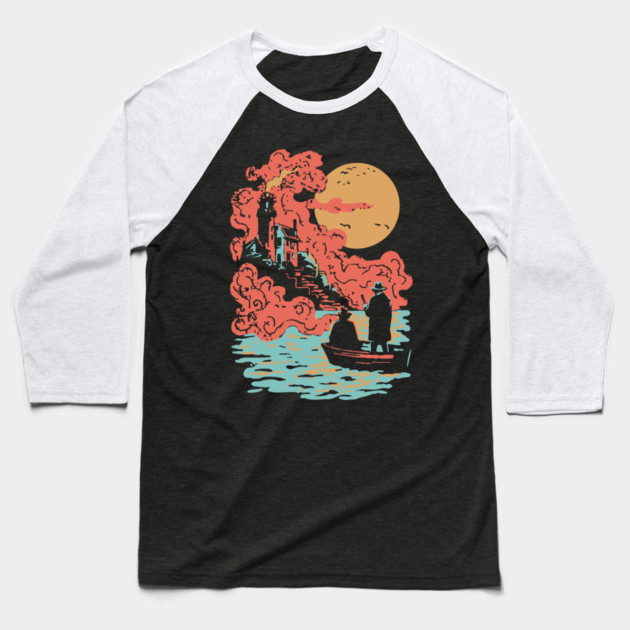 Journey to the Lighthouse - Vintage Nautical Adventure Art Baseball T-Shirt by TuncGK